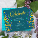 Bat Mitzvah Teal Modern Gold Foil Tree of Life Enclosure Card<br><div class="desc">Be proud, rejoice and showcase this milestone of your favourite Bat Mitzvah! This abstract, graphic faux gold foil tree with sparkly turquoise, teal, purple and blue Star of David and dot “leaves” on a rich, dark teal blue background, is the perfect personalized party info insert for this special occasion. A...</div>