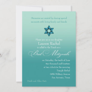 Bat Mitzvah Teal Ombre with Star Invitation