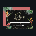 Bat Mitzvah Tropical Black Gold Palm Watercolor RSVP Card<br><div class="desc">Be proud, rejoice and celebrate this milestone of your favourite Bat Mitzvah with this sophisticated, personalized RSVP insert card for your event! Stylish, stunning, colourful, tropical watercolor birds of paradise flowers, faux gold handwritten script, Star of David and glitter dots, along with modern sans serif type, overlay a dramatic, black...</div>