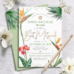 Bat Mitzvah Tropical Gold Script Floral Watercolor Invitation<br><div class="desc">Be proud, rejoice and showcase this milestone of your favourite Bat Mitzvah with this sophisticated, personalized invitation! Stylish, stunning, colourful, tropical watercolor birds of paradise flowers, faux gold handwritten script, Star of David and glitter dots, along with green and grey modern sans serif type, overlay a white background. Additional watercolor...</div>