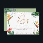 Bat Mitzvah Tropical Gold Script Floral Watercolor RSVP Card<br><div class="desc">Be proud, rejoice and celebrate this milestone of your favourite Bat Mitzvah with this sophisticated, personalized RSVP insert card for your event! Stylish, stunning, colourful, tropical watercolor birds of paradise flowers, faux gold handwritten script, Star of David and glitter dots, along with green and grey modern sans serif type, overlay...</div>