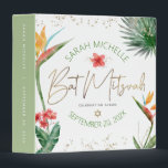Bat Mitzvah Tropical Palm Green Gold Script Chic Binder<br><div class="desc">Let your favourite Bat Mitzvah be proud, rejoice and celebrate her milestone with this stunning keepsake scrapbook memory album. Stylish, stunning, colourful, tropical watercolor birds of paradise flowers, faux gold handwritten script, Star of David and glitter dots, along with green and grey modern sans serif type, overlay a white background....</div>