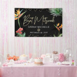 Bat Mitzvah Tropical Palm Leaf Black Gold Welcome Banner<br><div class="desc">Be proud, rejoice and showcase this milestone of your favourite Bat Mitzvah! Hang up this stunning, modern, stylish, personalized banner to add to her special day. Stylish, stunning, colourful, tropical watercolor birds of paradise flowers, faux gold handwritten script, Star of David and glitter dots, along with modern sans serif type,...</div>