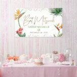 Bat Mitzvah Tropical Palm Leaf Gold Script Welcome Banner<br><div class="desc">Be proud, rejoice and showcase this milestone of your favourite Bat Mitzvah! Hang up this stunning, modern, stylish, personalized banner to add to her special day. Stylish, stunning, colourful, tropical watercolor birds of paradise flowers, faux gold handwritten script, Star of David and glitter dots, along with green and grey modern...</div>