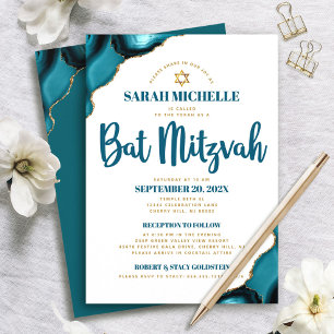 Bat Mitzvah Turquoise Agate Modern Simple Script Invitation