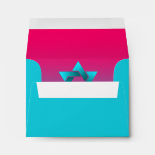 Bat Mitzvah Turquoise and Pink Ombre Star of David Envelopes