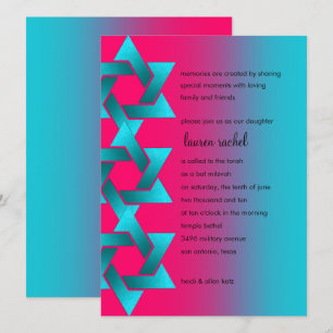 Bat Mitzvah Turquoise and Pink Ombre Star of David Invitation