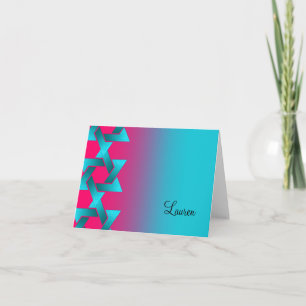Bat Mitzvah Turquoise and Pink Ombre Star of David Note Card