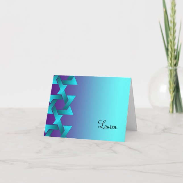 Bat Mitzvah Turquoise and Purple Star of David Note Card (Front)