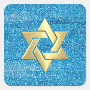 Bat Mitzvah Turquoise Blue Glitter with Any Colour Square Sticker