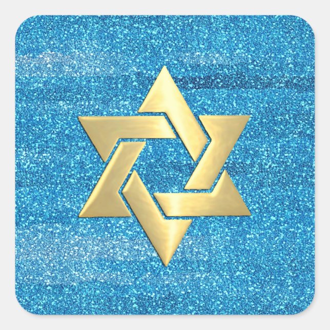 Bat Mitzvah Turquoise Blue Glitter with Any Colour Square Sticker (Front)