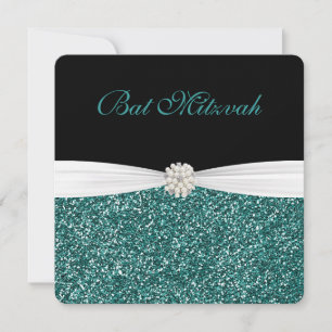 Bat Mitzvah, Turquoise Glitter, Invitations
