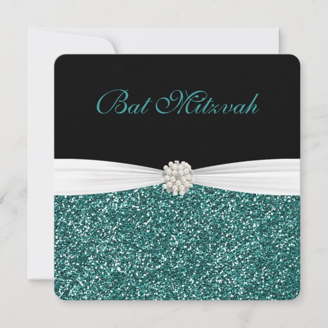 Bat Mitzvah, Turquoise Glitter, Invitations (Front)