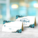 Bat Mitzvah Turquoise Gold Agate Simple Modern Place Card<br><div class="desc">No Bat Mitzvah party is complete without personalized place cards. Let your favourite Bat Mitzvah be proud, rejoice and celebrate her milestone at her perfectly coordinated party. Dark turquoise teal blue typography and turquoise blue agate rocks accented with faux gold veins overlay a simple, white background. On the back, dark...</div>