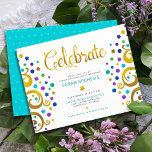 Bat Mitzvah Turquoise Gold Foil Tree of Life Bold Enclosure Card<br><div class="desc">Be proud, rejoice and showcase this milestone of your favourite Bat Mitzvah! This abstract, graphic faux gold foil tree with sparkly turquoise, teal, purple and blue Star of David and dot “leaves” on a white background, is the perfect personalized party info insert for this special occasion. A tiny, light turquoise...</div>