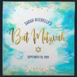 Bat Mitzvah Turquoise Gold Script Challah Cover Napkin<br><div class="desc">Here’s a great addition to your Bat Mitzvah festivity. Celebrate with this stunning, modern, stylish personalized challah cover cloth napkin to add to her special day. Sparkly, faux gold foil calligraphy script and glitter dots overlay a soft turquoise blue watercolor background. Personalize the custom text with your Bat Mitzvah’s name...</div>