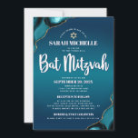 Bat Mitzvah Turquoise Ombre Agate Script Modern Invitation<br><div class="desc">Be proud, rejoice and showcase this milestone of your favourite Bat Mitzvah! Send out this cool, unique, modern, personalized invitation for an event to remember. White script typography and a faux gold Star of David overlay a deep turquoise teal blue ombre background with turquoise blue agate accented with faux gold...</div>