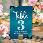 Bat Mitzvah Turquoise Ombre Agate Script Modern Table Number<br><div class="desc">No Bat Mitzvah party is complete without personalized table number cards. Let your daughter be proud, rejoice and celebrate her milestone at her perfectly coordinated party. White calligraphy script, light turquoise blue and white typography, and turquoise blue agate rocks accented with faux gold veins overlay a deep turquoise teal blue...</div>