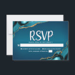 Bat Mitzvah Turquoise Ombre Gold Agate Script RSVP Card<br><div class="desc">Be proud, rejoice and celebrate this milestone of your favourite Bat Mitzvah with this cool, unique, modern, personalized RSVP insert card for your event! White script typography overlays a deep turquoise teal blue ombre background with turquoise blue agate accented with faux gold veins. Personalize the custom text with the “reply...</div>