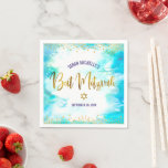 Bat Mitzvah Turquoise Watercolor Gold Script Girly Napkin<br><div class="desc">Be proud, rejoice and showcase this milestone of your favourite Bat Mitzvah! Celebrate with this stunning, modern, stylish, custom paper napkin. Sparkly, faux gold foil calligraphy script and glitter dots overlay a soft turquoise blue watercolor background. Personalize with your Bat Mitzvah’s name and date or custom message. Guaranteed to add...</div>