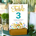Bat Mitzvah Turquoise White Gold Foil Tree of Life Table Number<br><div class="desc">No Bat Mitzvah party is complete without personalized table number cards. Let your favourite Bat Mitzvah be proud, rejoice and celebrate her milestone at her perfectly coordinated party. This sophisticated, chic, stunning, abstract graphic faux gold foil tree with sparkly purple, turquoise, teal and blue Star of David and dot “leaves”...</div>