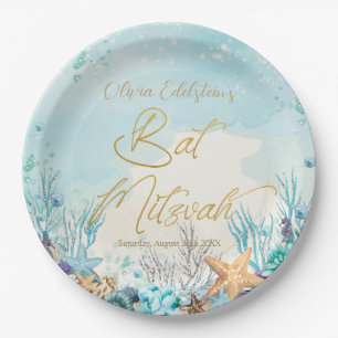 Bat Mitzvah Under the Sea Beach 12th 13th Birthday Paper Plate