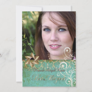 Bat Mitzvah/Vintage Damask/Swirls/aqua Invitation