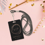 Bat Mitzvah VIP Pass Badge<br><div class="desc">Create an atmosphere of Hollywood glam at your bat mitzvah party with these personalized VIP passes. Chic black badge features "VIP" surrounded by a faux rose gold abstract circle. Personalize with the guest of honour's name beneath and the event date on the back. Badges can also be personalized with each...</div>