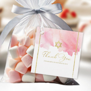 Bat Mitzvah Watercolor Favour Tags Abstract Pink