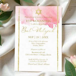 Bat Mitzvah Watercolor Invitation Abstract Pink