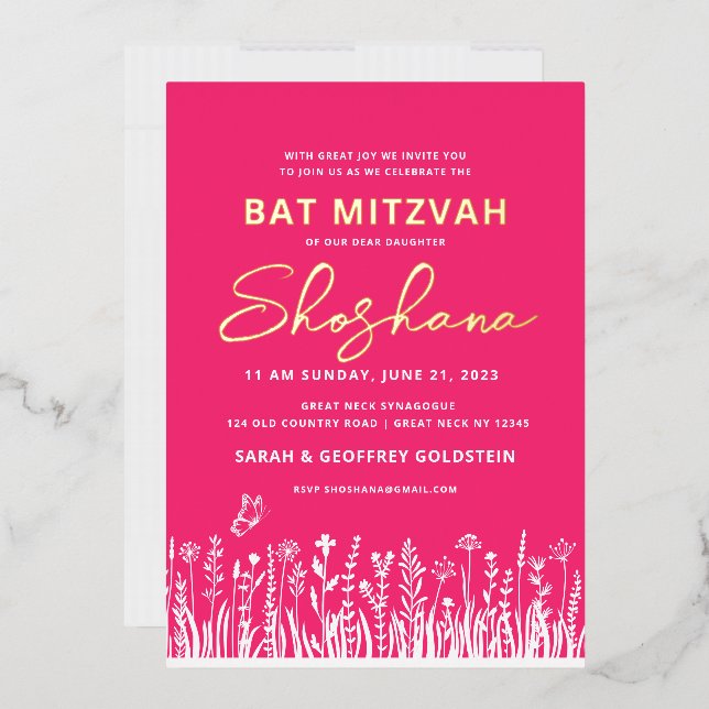 Bat Mitzvah Watercolor Invitation with REAL GOLD   (Envelope)