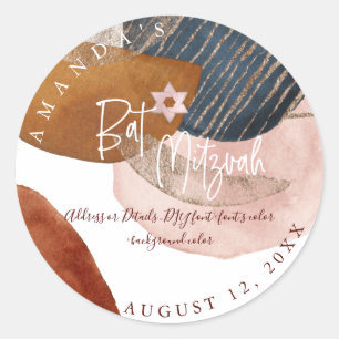 Bat Mitzvah, Watercolor Modern Abstract Shapes Cla Classic Round Sticker