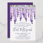 Bat Mitzvah Watercolor Wisteria Corporate Logo<br><div class="desc">Bat Mitzvah Watercolor Wisteria Corporate Logo Silver Foil Invitation features elegant watercolor wisteria flowers in soft lavender and purple with green leaves on a white background with your Bat Mitzvah invitation information below in silver foil typography. Personalize by editing the text in the text boxes provided. Add your Corporate Logo...</div>