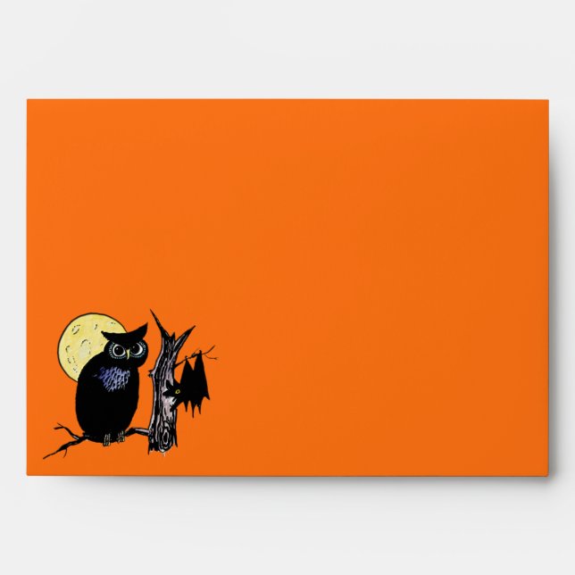 Bat Moon and Owl on Halloween Envelope (Front)