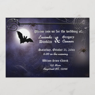 Bat, Moon and Spiders Halloween Invitation