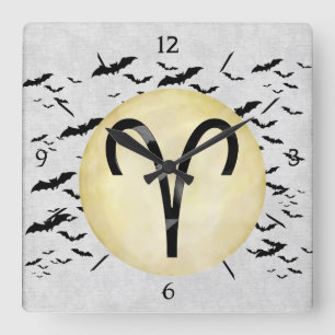 Bat Moon Aries Square Wall Clock