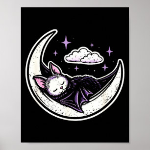 Bat moon creepy cute kawaii pastel goth purple alt poster