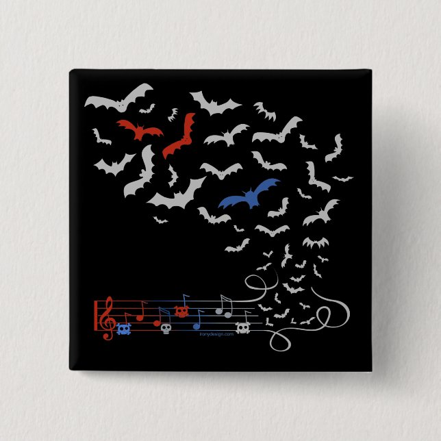 Bat Music Design 2 2 Inch Square Button (Front)
