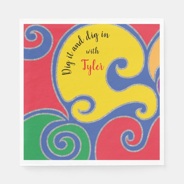 Bat or Bar Mitzvah Napkin Glittery Swirls (Front)