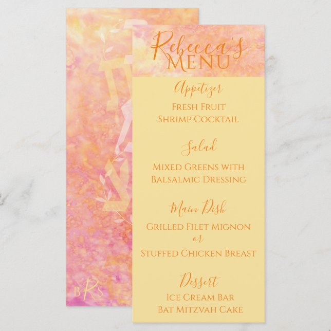 Bat ou Bar Mitzvah Simply Subtil Food Menu (Devant / Derrière)