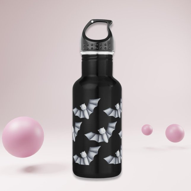 Bat Pattern 532 Ml Water Bottle (Black and grey bat pattern for bat lovers by Kinda Cute by Patricia Alvarez)