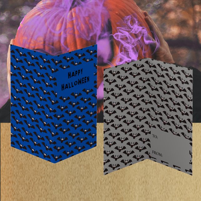 Bat Pattern Halloween Blue Classroom Exchange Card (Bat Pattern Halloween Blue Classroom Exchange Card)