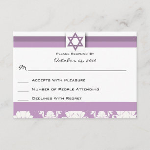 Bat pourpre Damask Barre Mitzvah Carte de réponse