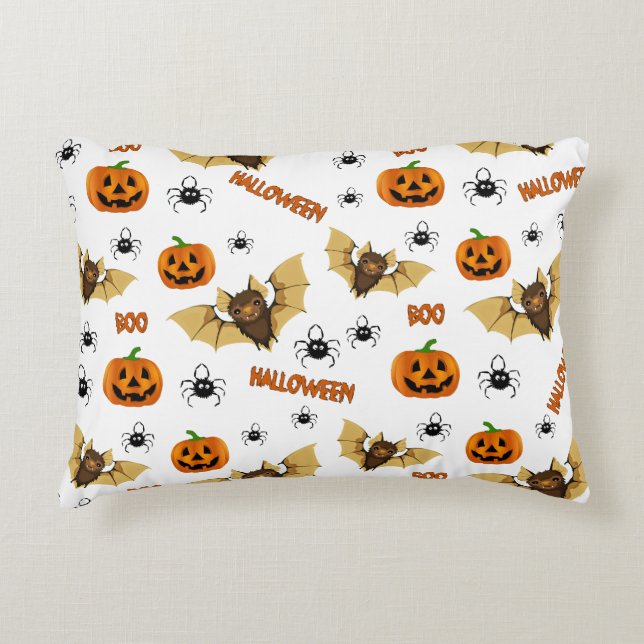 Bat, pumpkin and spider pattern accent pillow (Front)