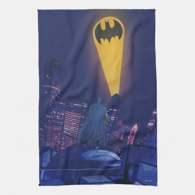 Bat Signal Over Gotham Kitchen Towel (Vertical)