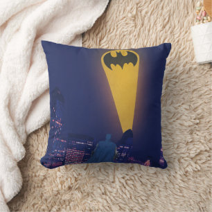 Bat Signal Over Gotham Throw Pillow