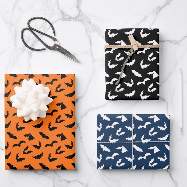 Bat Silhouettes Pattern Wrapping Paper Sheet (Front)