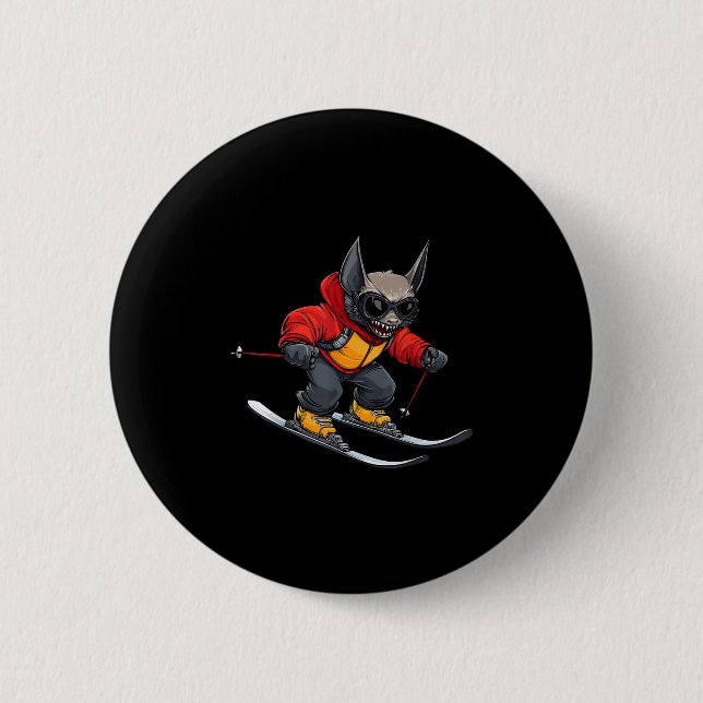 Bat Skier  2 Inch Round Button (Front)