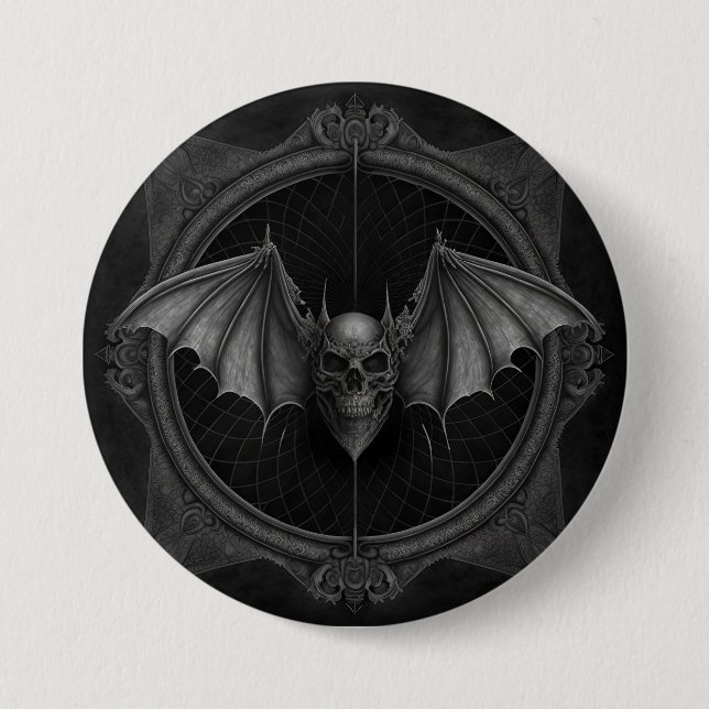 Bat Skull Gothic Dark, Ai Generated Design 3 Inch Round Button (Front)