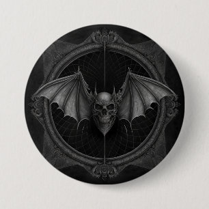 Bat Skull Gothic Dark, Ai Generated Design 3 Inch Round Button